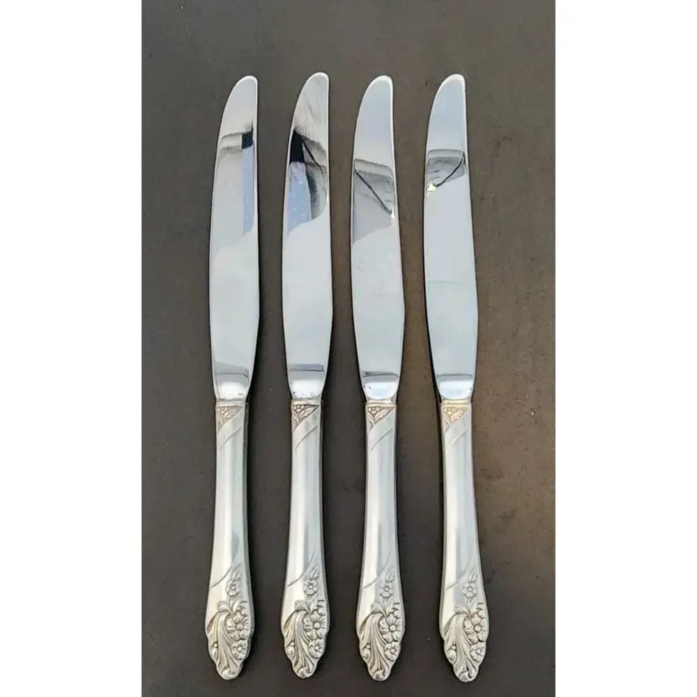 4 Onieda Community EVENING STAR Dinner Knives VTG 1950's Stainless Blade